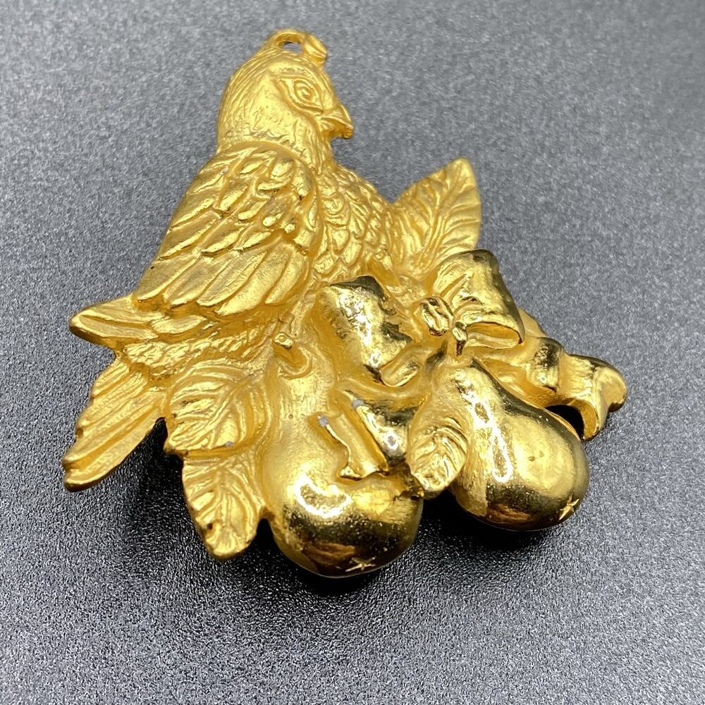 Vintage Robin Rush Partridge In A Pear Tree Brooch Christmas Gold Tone